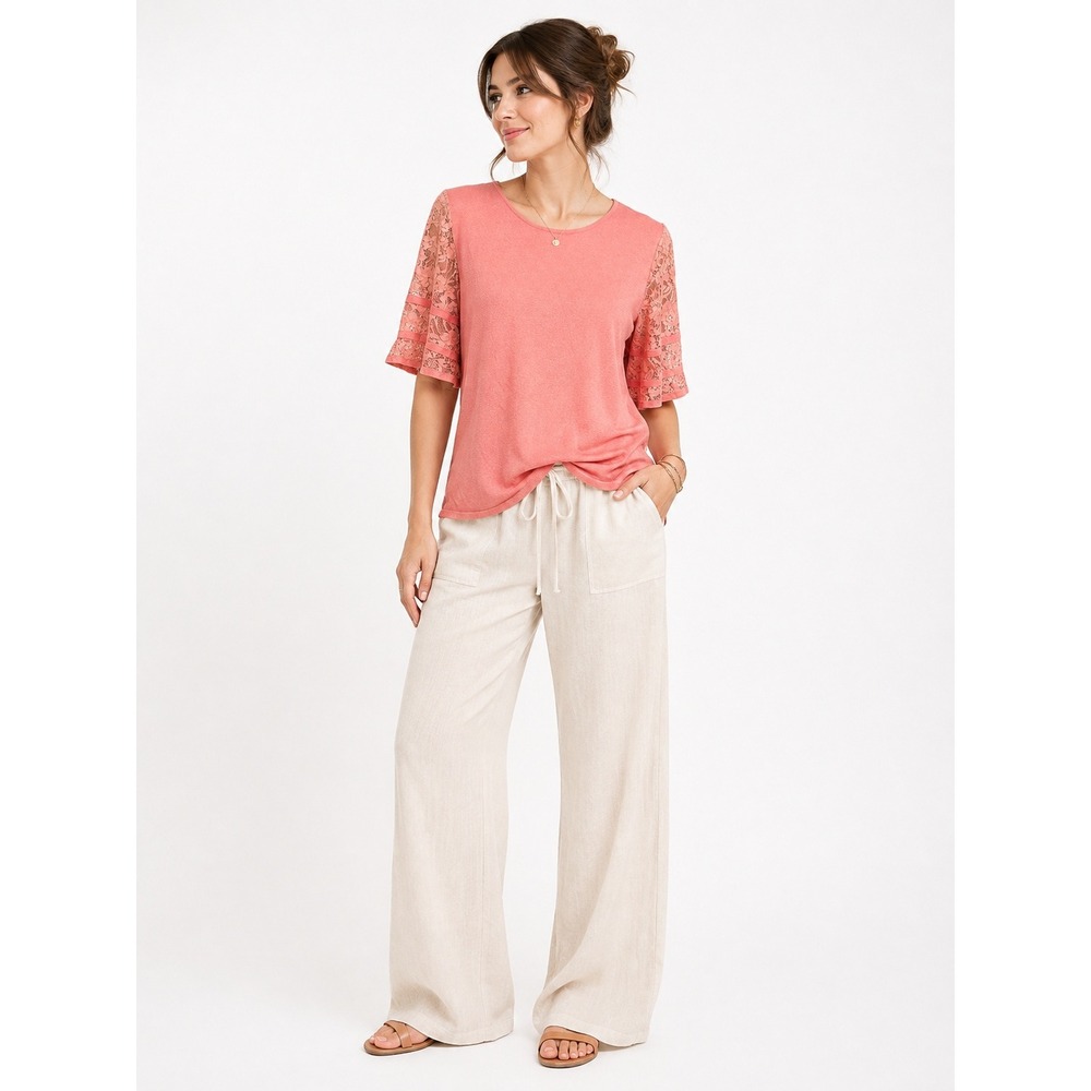 Coral Lace Sleeve‎ Top Medium Romantic Feminine Soft Girl Minimalist